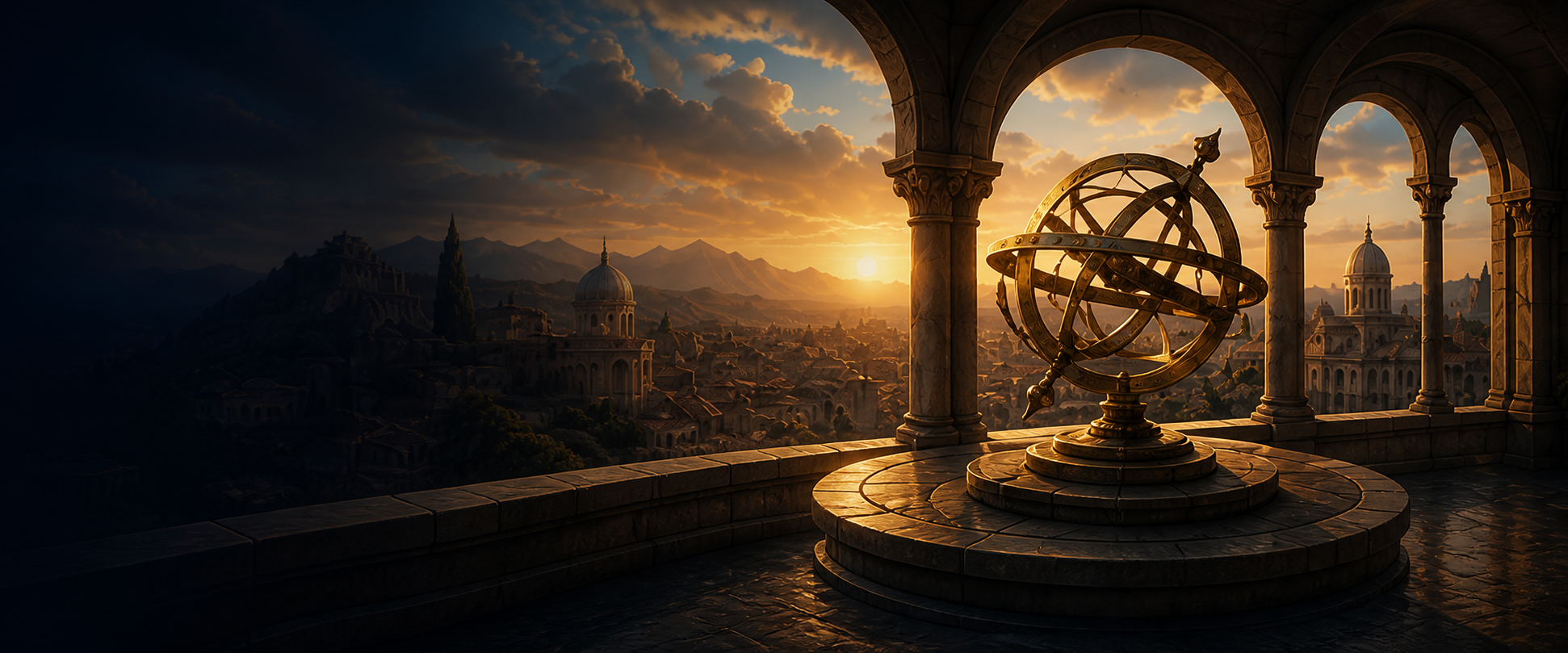 Chronavia Armillarsphaere Balkon Sonnenuntergang